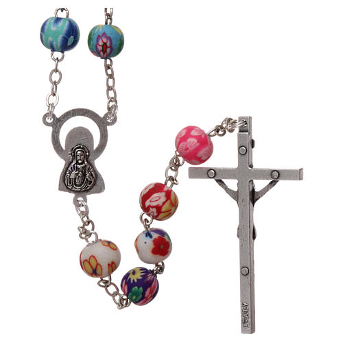Rosary in plastic with 5x5 mm grains, multicolour 2