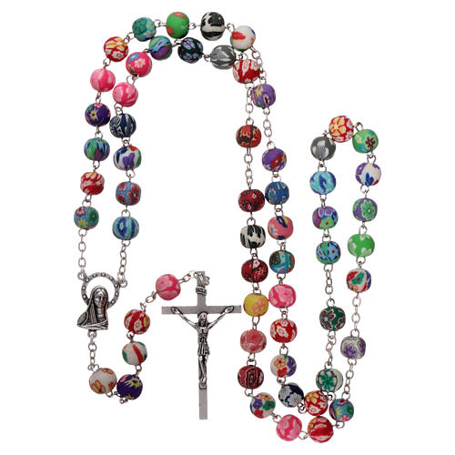 Rosary in plastic with 5x5 mm grains, multicolour 4