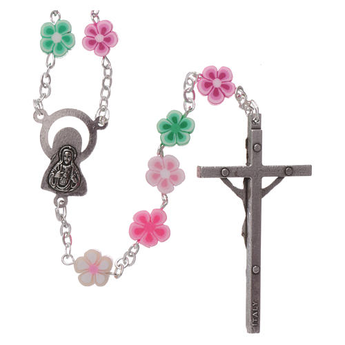 Rosary in plastic with 5x5 mm flower-shaped grains, multicolour 2