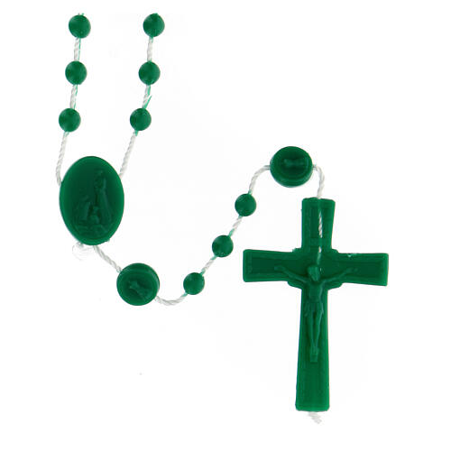 STOCK Rosenkranz, grüne Kunststoffperlen auf Nylonkordel, Gottesmutter von Fatima, 4 mm 1