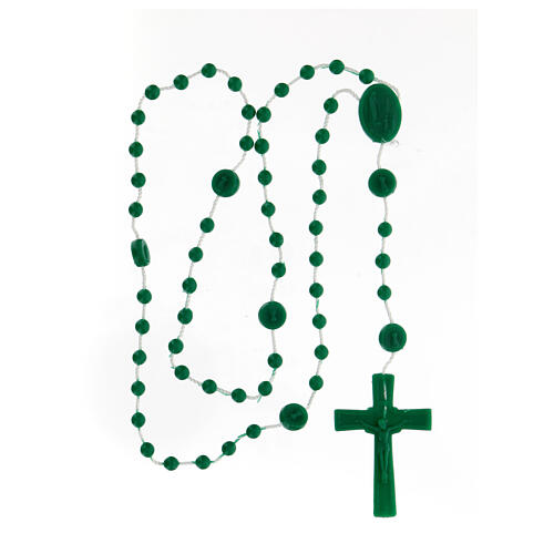 STOCK Rosenkranz, grüne Kunststoffperlen auf Nylonkordel, Gottesmutter von Fatima, 4 mm 4