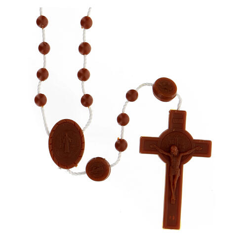 STOCK Saint Benedict's rosary with brown beads, nylon, 4 mm 1