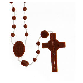 STOCK Różaniec ekonomiczny nylon, Święty Benedykt, kolor brązowy, koraliki 4 mm