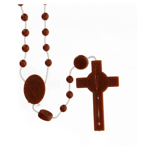 STOCK Różaniec ekonomiczny nylon, Święty Benedykt, kolor brązowy, koraliki 4 mm 2