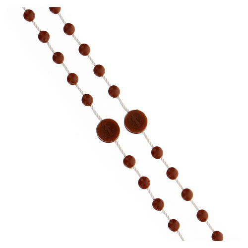 STOCK Różaniec ekonomiczny nylon, Święty Benedykt, kolor brązowy, koraliki 4 mm 3
