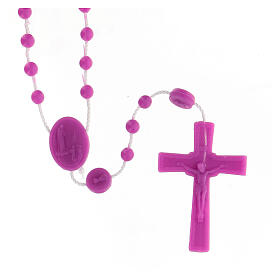 STOCK Rosenkranz, violette Kunststoffperlen auf Nylonkordel, Gottesmutter von Fatima, 4 mm