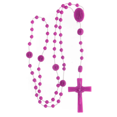 STOCK Rosenkranz, violette Kunststoffperlen auf Nylonkordel, Gottesmutter von Fatima, 4 mm 3