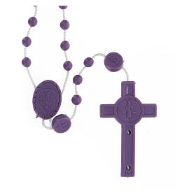 STOCK Set zu 25 Rosenkränzen, violette Kunststoffperlen auf Nylonkordel, Gottesmutter von Fatima, 4 mm