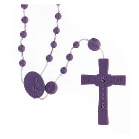 STOCK Set zu 25 Rosenkränzen, violette Kunststoffperlen auf Nylonkordel, Gottesmutter von Fatima, 4 mm