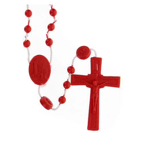 STOCK Rosenkranz, rote Kunststoffperlen auf Nylonkordel, Gottesmutter von Fatima, 4 mm 1