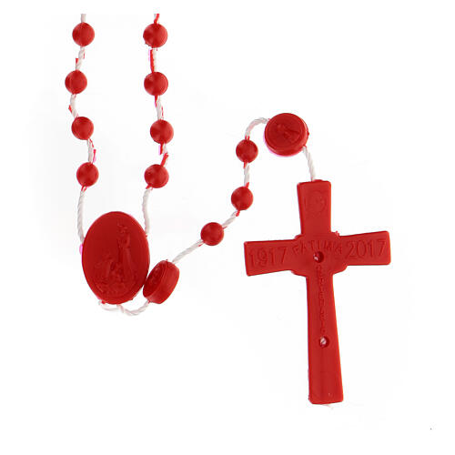 STOCK Rosenkranz, rote Kunststoffperlen auf Nylonkordel, Gottesmutter von Fatima, 4 mm 2