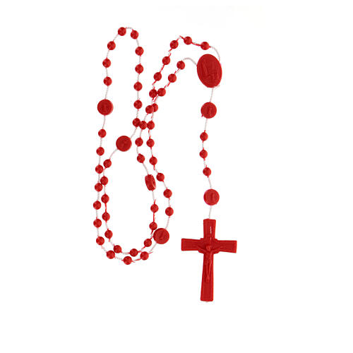 STOCK Rosenkranz, rote Kunststoffperlen auf Nylonkordel, Gottesmutter von Fatima, 4 mm 4