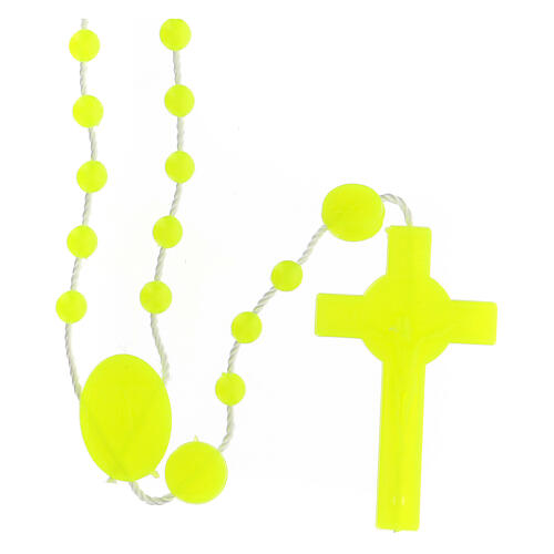 STOCK Saint Benedict's rosary with phosphorescent yellow beads, nylon, 4 mm 1