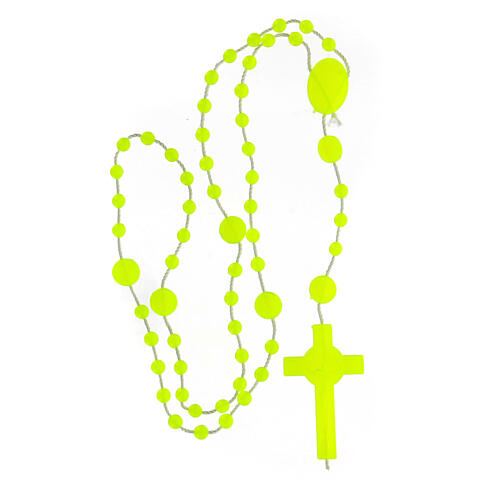 STOCK Saint Benedict's rosary with phosphorescent yellow beads, nylon, 4 mm 4