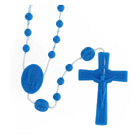 STOCK Rosenkranz, blaue Kunststoffperlen auf Nylonkordel, Gottesmutter von Fatima, 4 mm