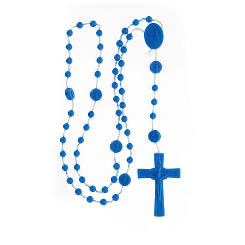 STOCK Rosenkranz, blaue Kunststoffperlen auf Nylonkordel, Gottesmutter von Fatima, 4 mm 4