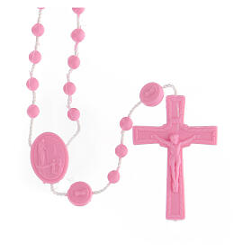 STOCK Rosenkranz, rosa Kunststoffperlen auf Nylonkordel, Gottesmutter von Fatima, 4 mm