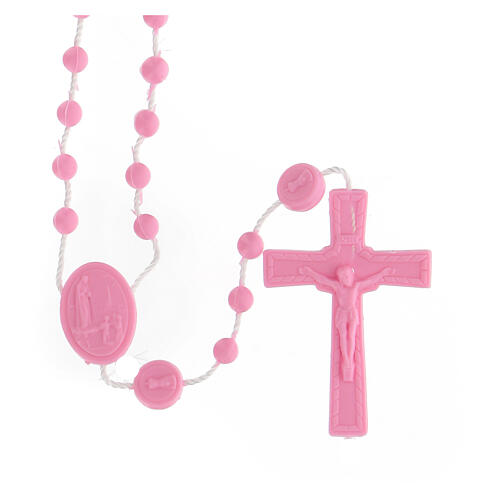 STOCK Rosenkranz, rosa Kunststoffperlen auf Nylonkordel, Gottesmutter von Fatima, 4 mm 1