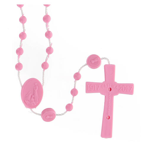 STOCK Rosenkranz, rosa Kunststoffperlen auf Nylonkordel, Gottesmutter von Fatima, 4 mm 2
