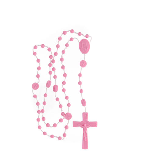 STOCK Rosenkranz, rosa Kunststoffperlen auf Nylonkordel, Gottesmutter von Fatima, 4 mm 4
