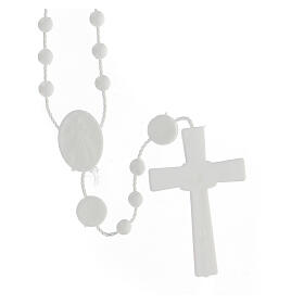 STOCK Rosenkranz, weiße Kunststoffperlen auf Nylonkordel, Göttliche Barmherzigkeit, 4 mm