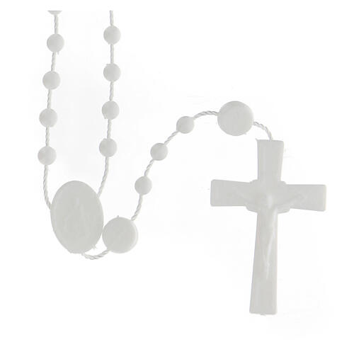 STOCK Rosenkranz, weiße Kunststoffperlen auf Nylonkordel, Göttliche Barmherzigkeit, 4 mm 1