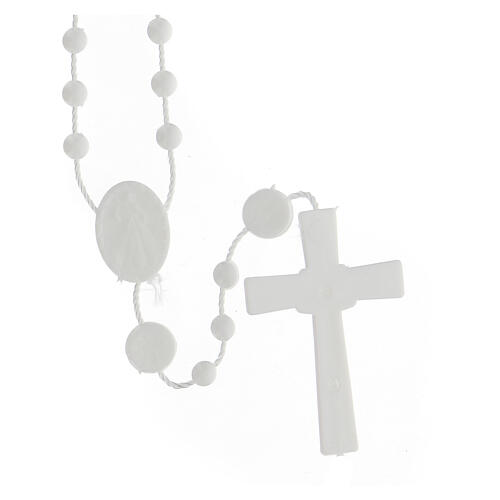 STOCK Rosenkranz, weiße Kunststoffperlen auf Nylonkordel, Göttliche Barmherzigkeit, 4 mm 2