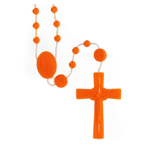 STOCK Rosenkranz, orange Kunststoffperlen auf Nylonkordel, Gottesmutter von Fatima, 4 mm 1