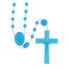 STOCK Cheap rosary, Miraculous Medal, light bleu nylon 4 mm