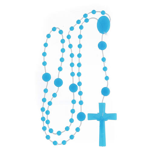 STOCK Terço nylon azul Nossa Senhora da Medalha Milagrosa contas 4 mm 4