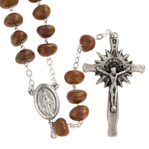 Stone-like rosary beads, silver metal, 9mm 3
