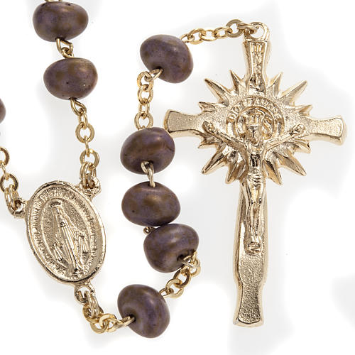 Stone-like rosary beads, golden metal, 9mm 1