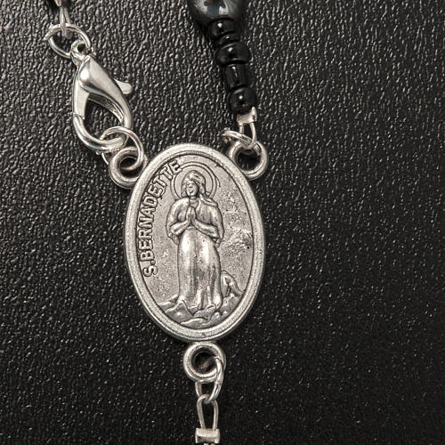 Hematite rosary beads with Our Lady of Lourdes centerpiece 3