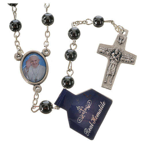 Rosary with Pope Francis in haematite 6mm 1