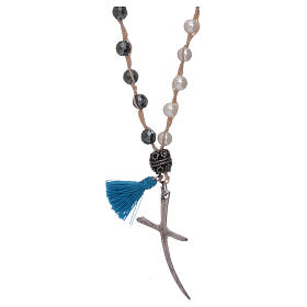 Collana rosario madre perla e croce argento grani 6 mm