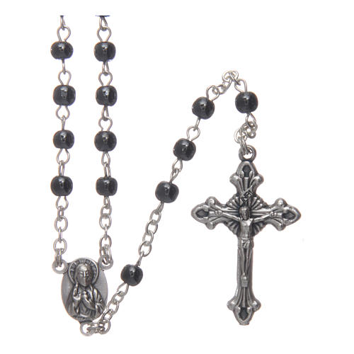 Rosary in real hematite black with silver cross 1