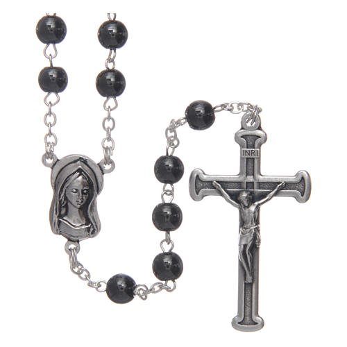 Silver rosary with real hematite grains 1