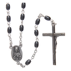 Rosary in hematite stone with silver cross and oval grains