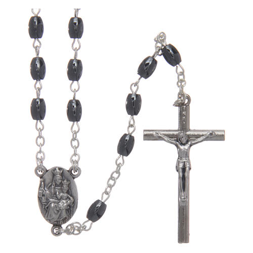 Rosary in hematite stone with silver cross and oval grains 1
