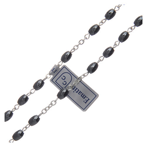 Rosary in hematite stone with silver cross and oval grains 3