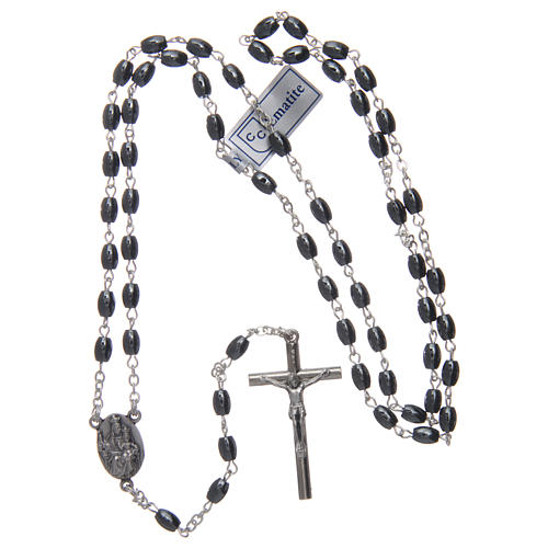 Rosary in hematite stone with silver cross and oval grains 4