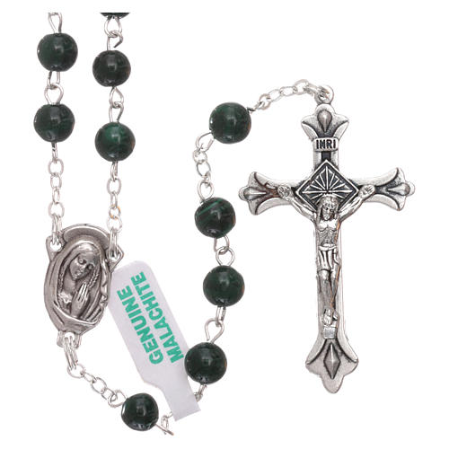 Rosary with grains in genuine malachite 6 mm 1