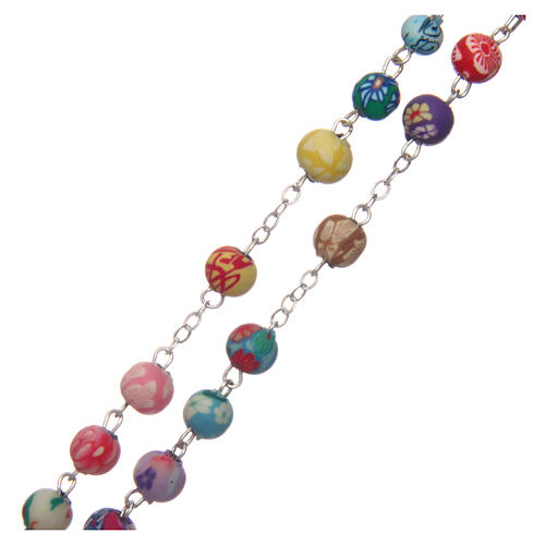 Rosenkranz aus Metall mit runden und bunten Perlen aus Fimo, 6 mm 3