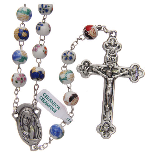 Rosary round beads of decorated ceramic 8 mm 1
