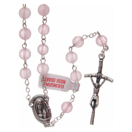 Rosary with real pink quartz beads 6 mm 1