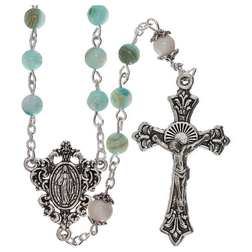 Rosary of Our Lady with freshwater pearls, turquoise amber-coloured, 4 mm 1