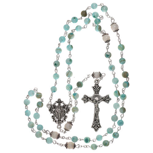 Rosary of Our Lady with freshwater pearls, turquoise amber-coloured, 4 mm 4