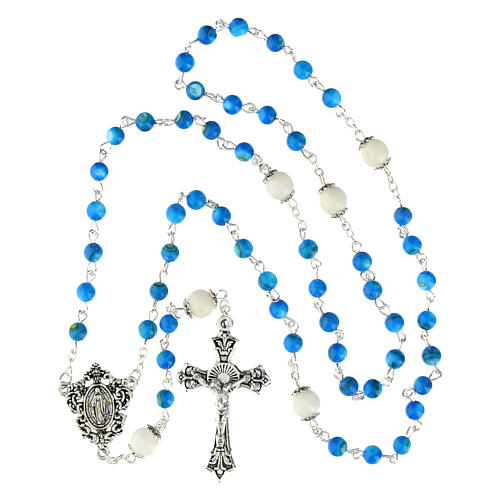 Rosary of Our Lady with freshwater pearls, turquoise amber-coloured, 4 mm 4