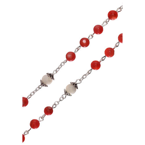 Rosary of Our Lady with red freshwater pearls 4 mm 3