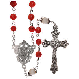 Rosary red cultured freshwater pearls Our Lady 4 mm